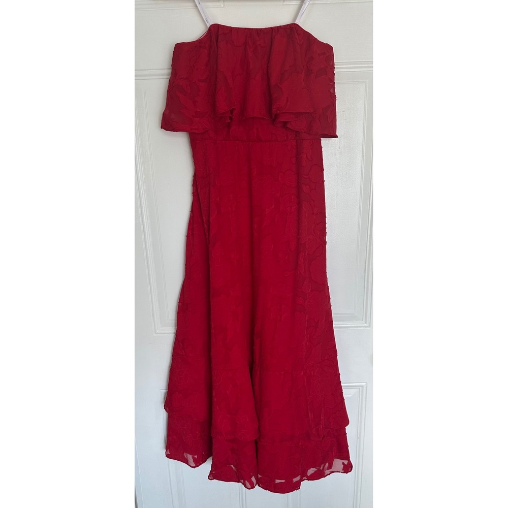 Lulus Red Floral Burnout Strapless Maxi Dress Medium